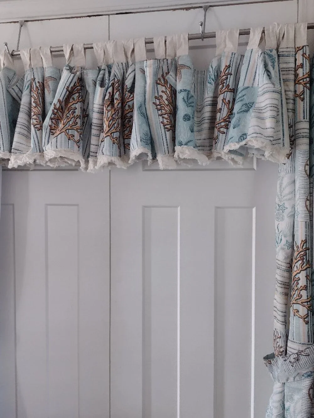 Coral Patches Valances, Tie Backs and Panels By Bella Coastal Decor